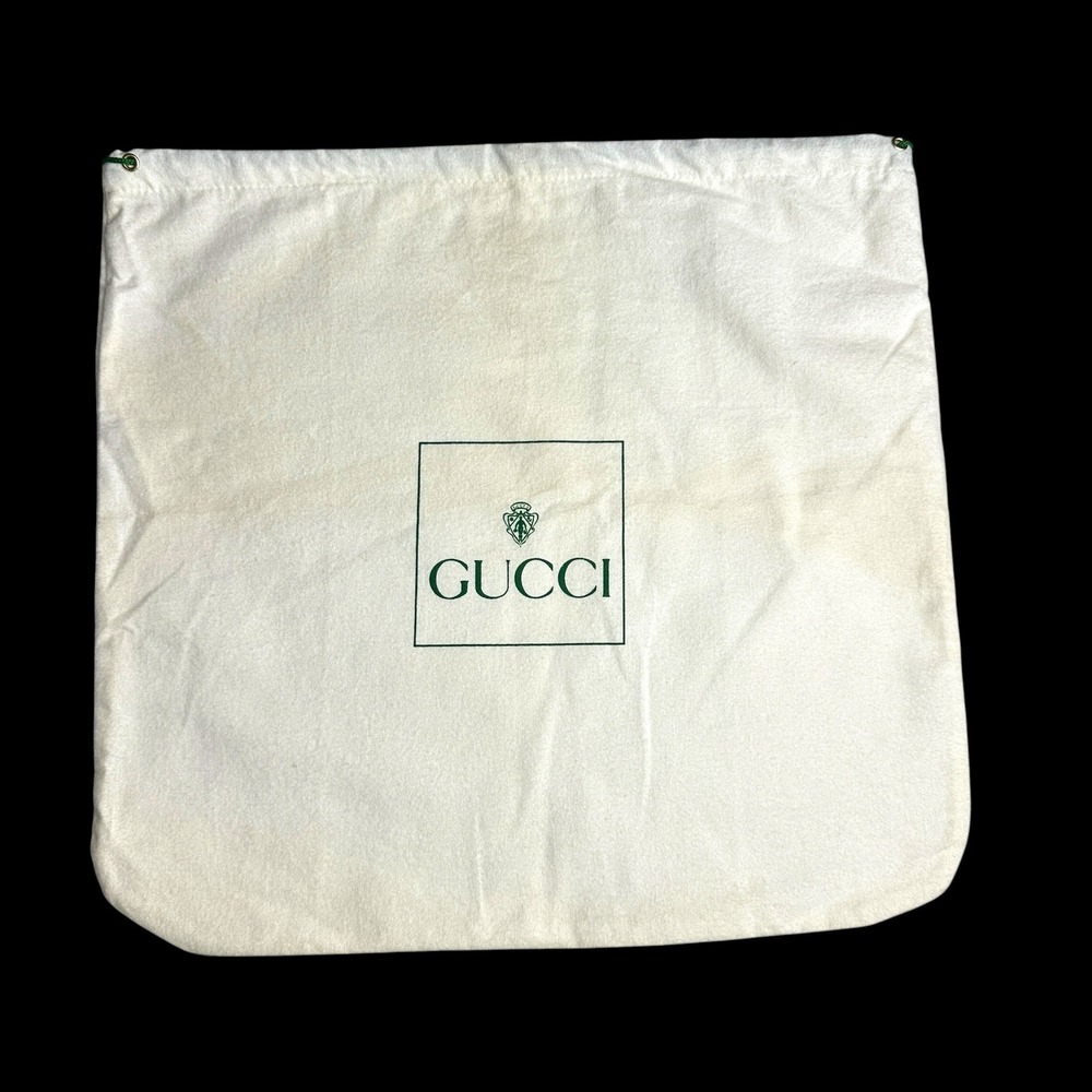 Gucci Vintage Dust Bag Cream Green Crest Logo Drawstring Storage 12.5x12